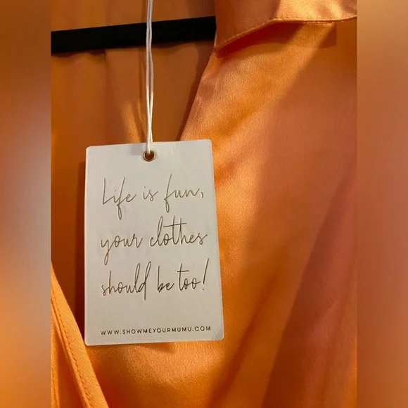 Show Me Your Mumu Clara Collared Mini Dress in Cantaloupe Luxe Satin Size XS - Picture 8 of 9